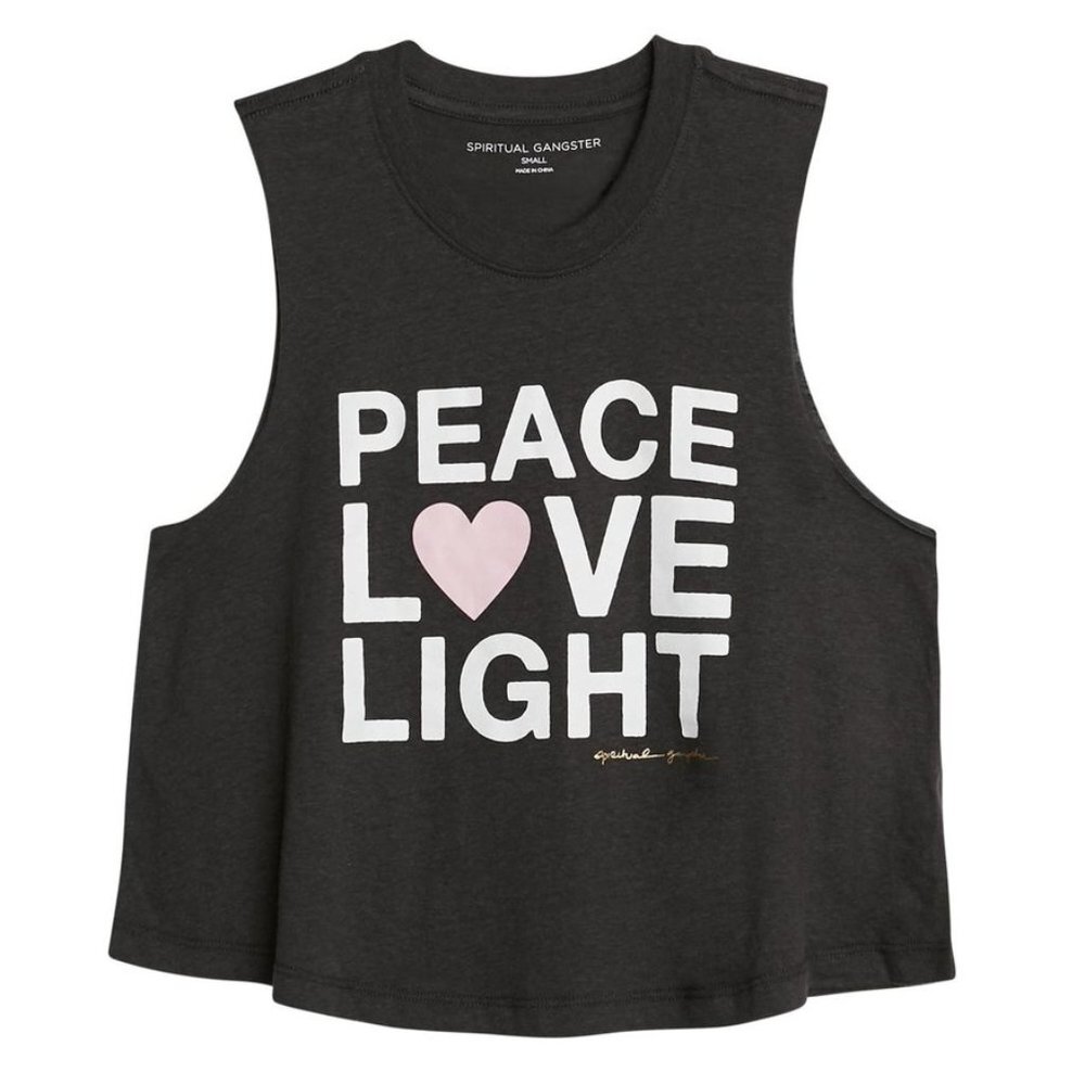 New Spiritual Gangster Peace Love Light Graphic Print Sleeveless Crop Tank Top
